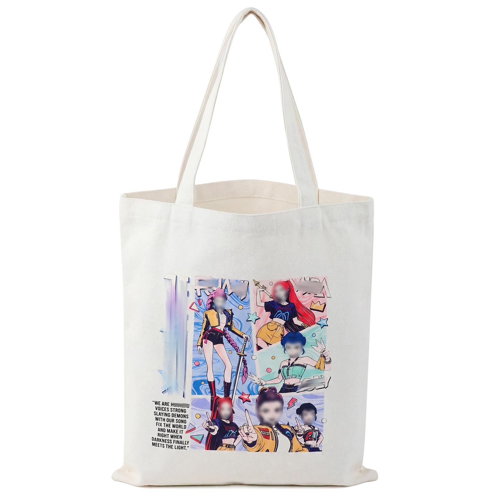 Ainvliya Large Kpop Inspired Hunters Tote Bag, Aesthetic Anime Girl Art Shoulder Bag, Thick Canvas Shopping Bag with Reinforced Handles, Reusable Grocery Bags for School Beach Travel Daily Use