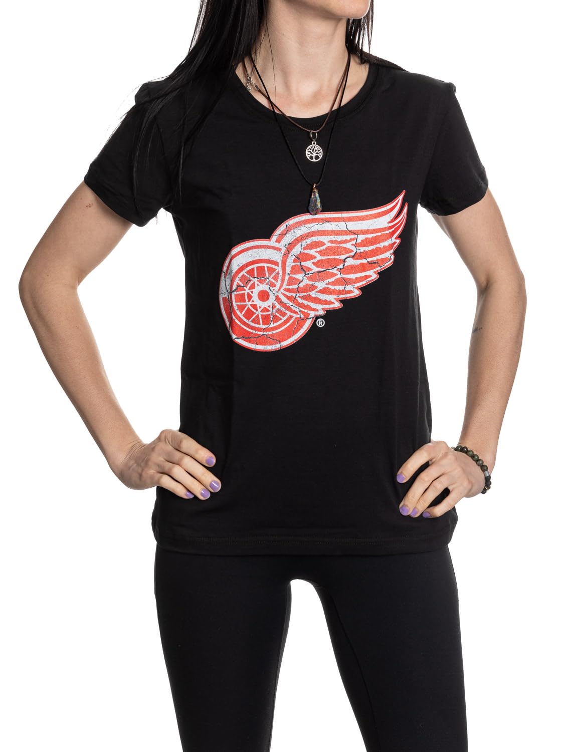 Calhoun NHL Surf & Skate Women's Distressed Print Fitted Crew Neck Premium T-Shirt (Edmonton Oilers, XX-Large) — view 5