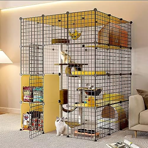 大型キャットケージ 屋内 猫小屋 猫 猫 囲い ペットケージ 取り外し可能な金属製猫ケージ、折り畳み式、持ち運びが簡単、金属ワイヤー犬小屋クレート、1-3匹の猫に最適な大きな運動場所 (サイズ:111*