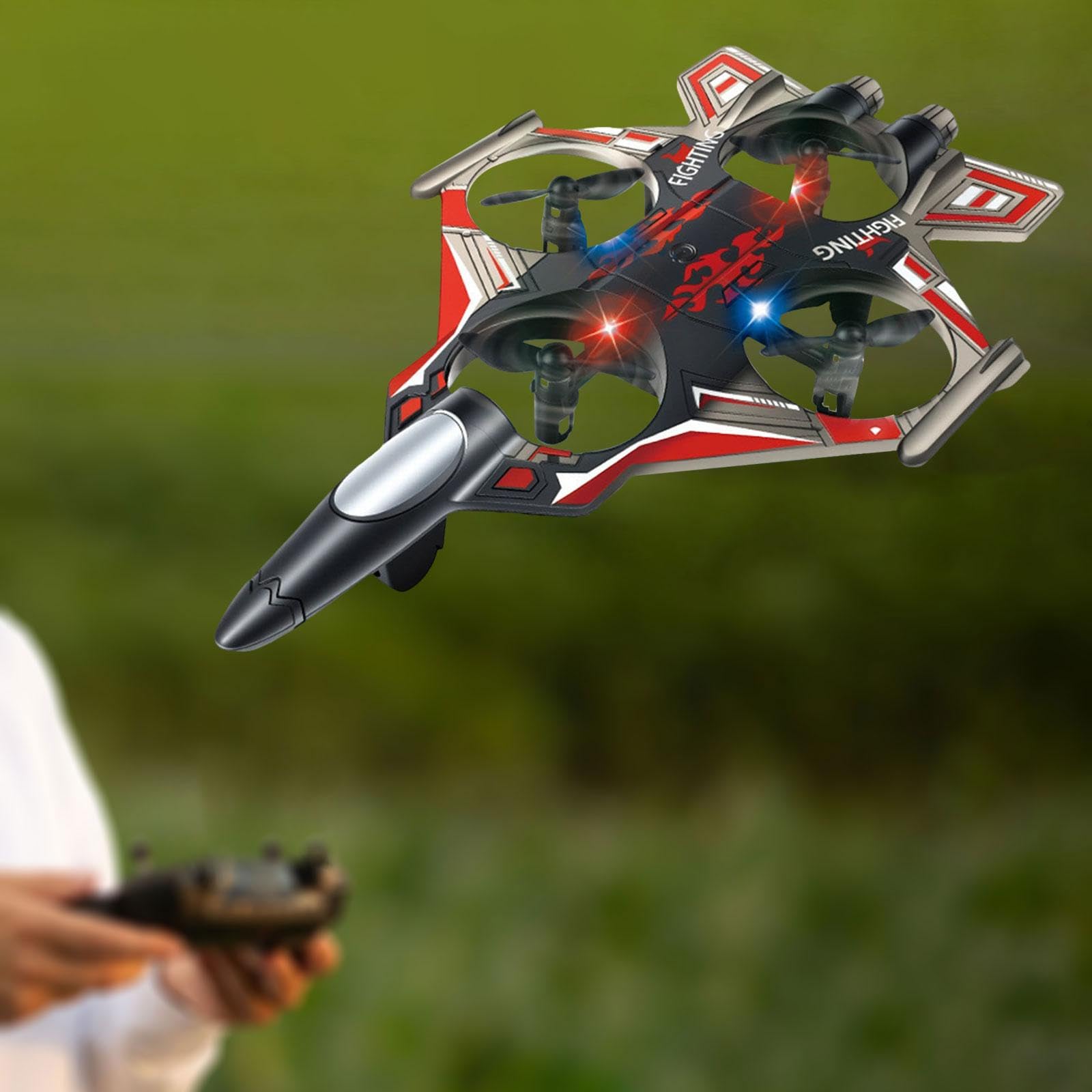 Qianly 3 Piezas Avión RC de Fija con Funciones Acrobáticas Control Remoto Inteligente de Batería Desmontable Luces LED Brillantes Y Diseño Resist, Rojo 1 Batería