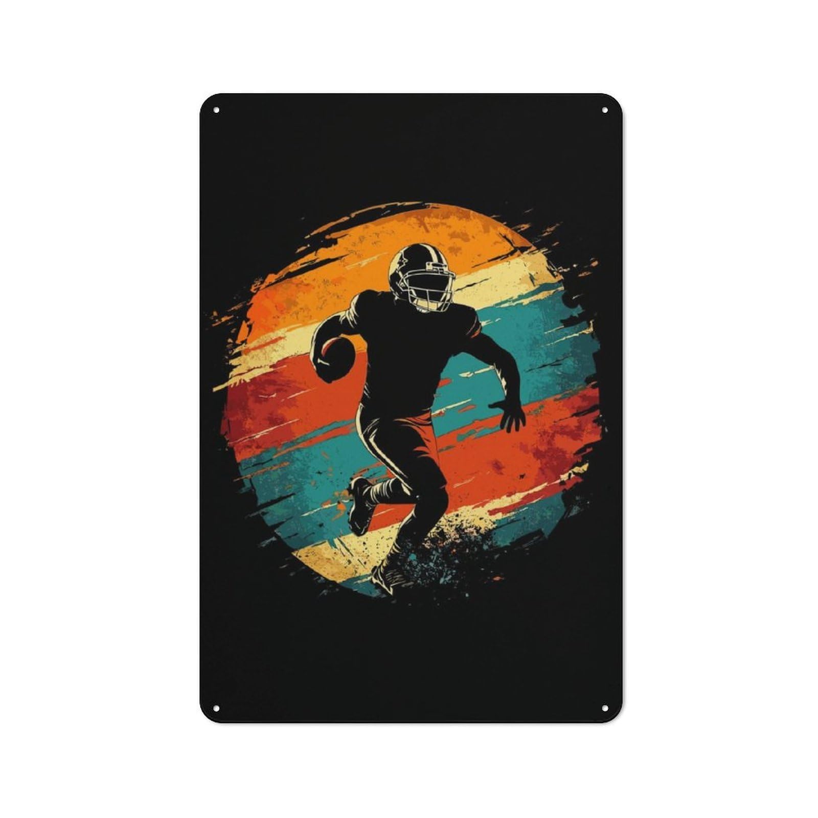 Junmoney American Football Player Silhouette Metal Wall Sign 30X20cm Featuring For Home Bar Wall, For Themed Interiors In Home Bars And Entertaining Spaces