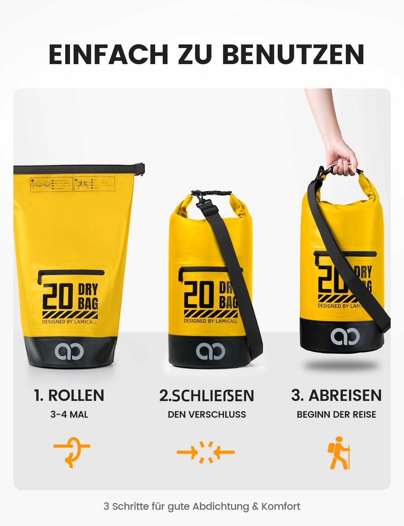 Lamicall Dry Bag, wasserdichte Tasche - [Robust & Kratzfest] 5L/10L/20L/30L/40L Rucksack Wasserdicht Beutel, Waterproof Bag Drybag für Wassersport/Strand/Bootsport, Freie 100% wasserfeste Handyhülle