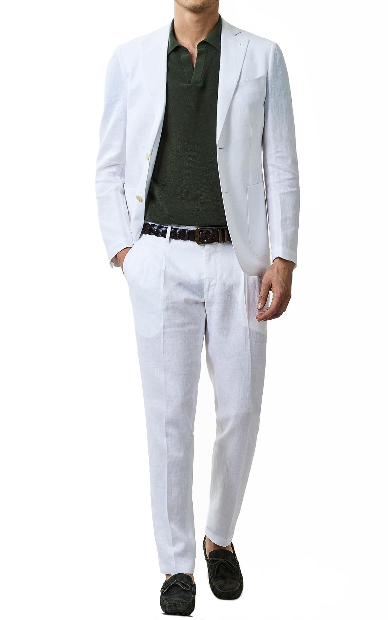 Uomo Giacca in Lino Sartoriale 100% Made in Italy Elegante