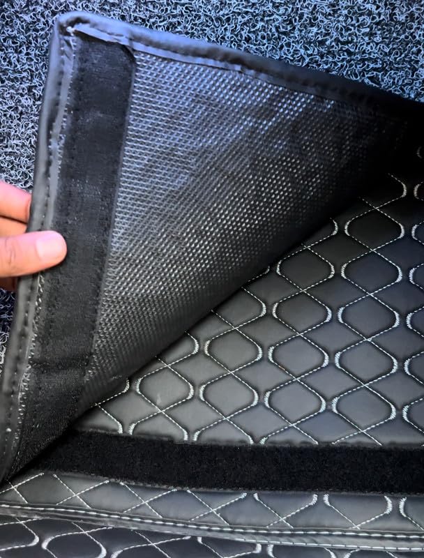 Image of Auto Fusion Premium 7d Car Mats Compatible with Toyota Fortuner 2017-2024 | Luxury Double Stitched 7 Layer Protection Car Floor Tray Mats | Waterproof and Washable | Black with Silver Stitching