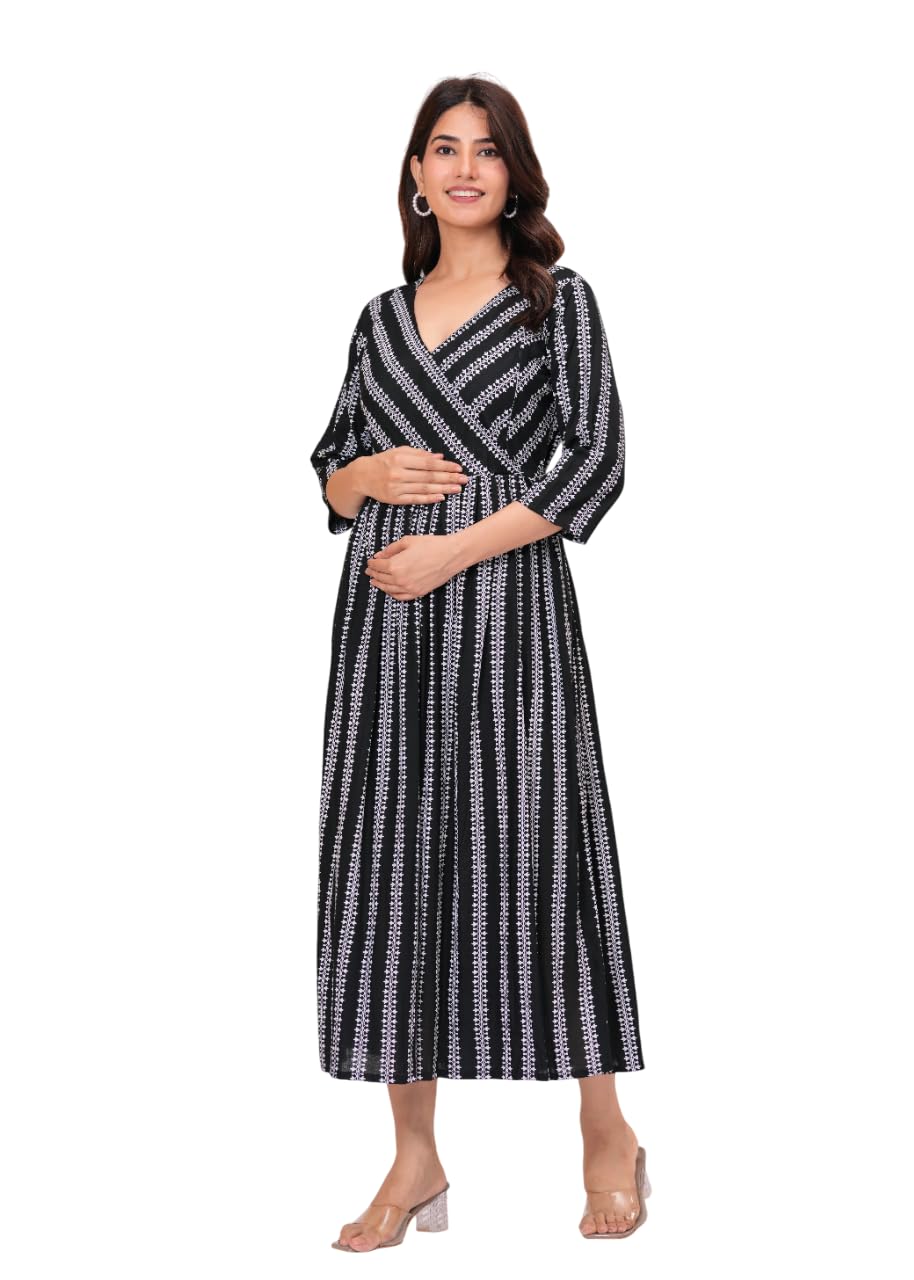 khejal Women?s Cotton Maternity Feeding Kurti | All Over Floral Printed Gown for Pregnancy & Postpartum | Comfortable Nursing Dress with Easy Access Zip-picture-8