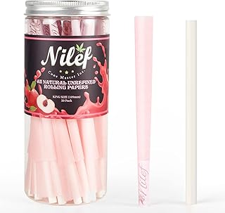 Nilef 50 Pack King Size Cones - Blueberry Flavor Pre-Rolled Rolling Preroll Pre-Roll Papers Cones with Filter Tips and Packing Tubes Included, Pink