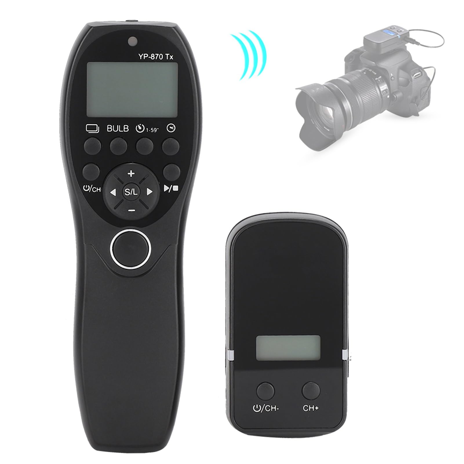 YouPro YP‑870TX Telecomando per Otturatore Wireless con Display LCD per Acquisizione Fotografica, Scatto Remoto e Funzione di Temporizzazione per Tutte le Fotocamere DSLR, Portata 100 M,