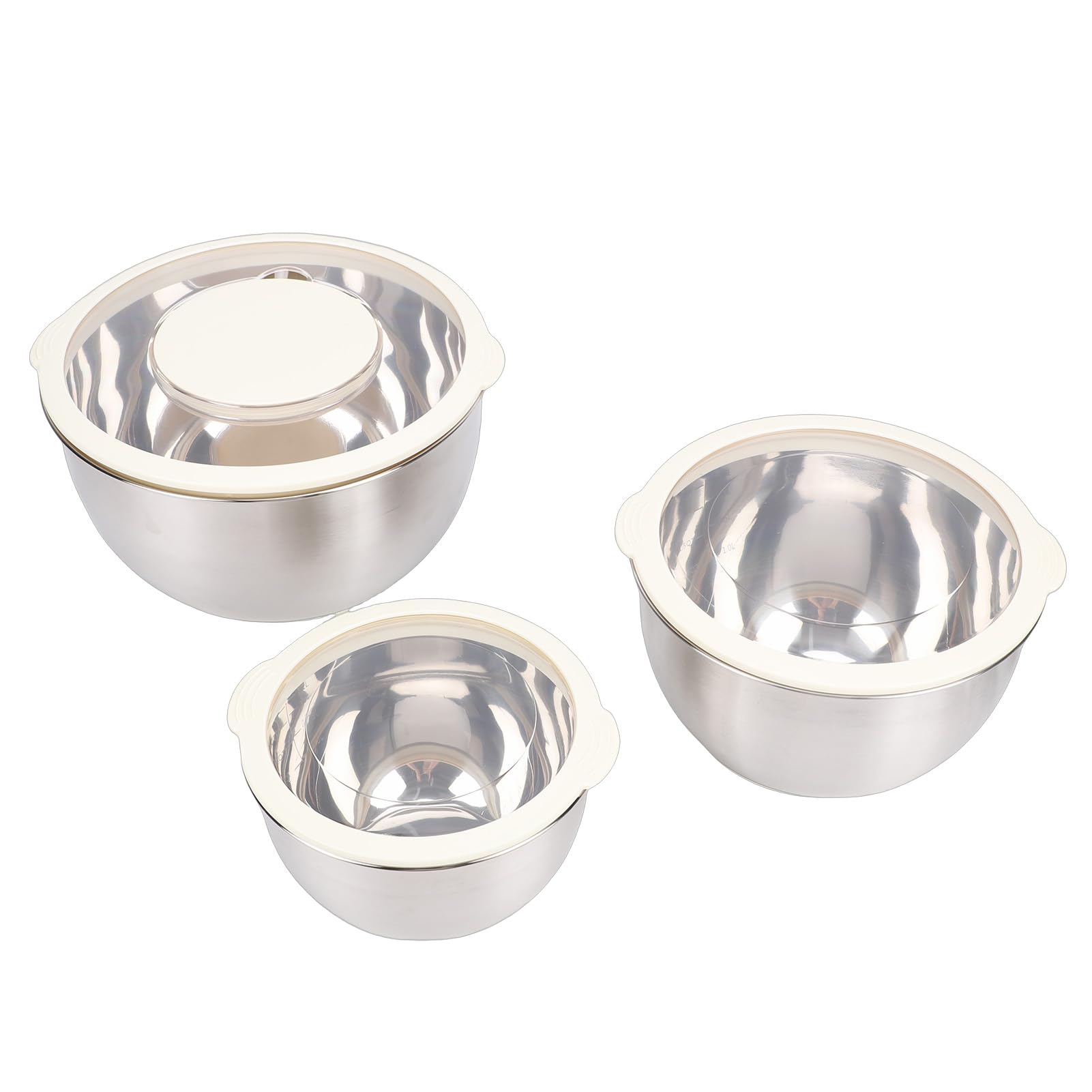Walmeck Edelstahl-Rührschüssel-Set mit Deckel, 3-teilig, Rutschfester Silikonboden, Küchen-Rührschüsseln für die Zubereitung von Speisen, Salat, Backen, (3-teiliges Schüsselset aus Edelstahl 304)