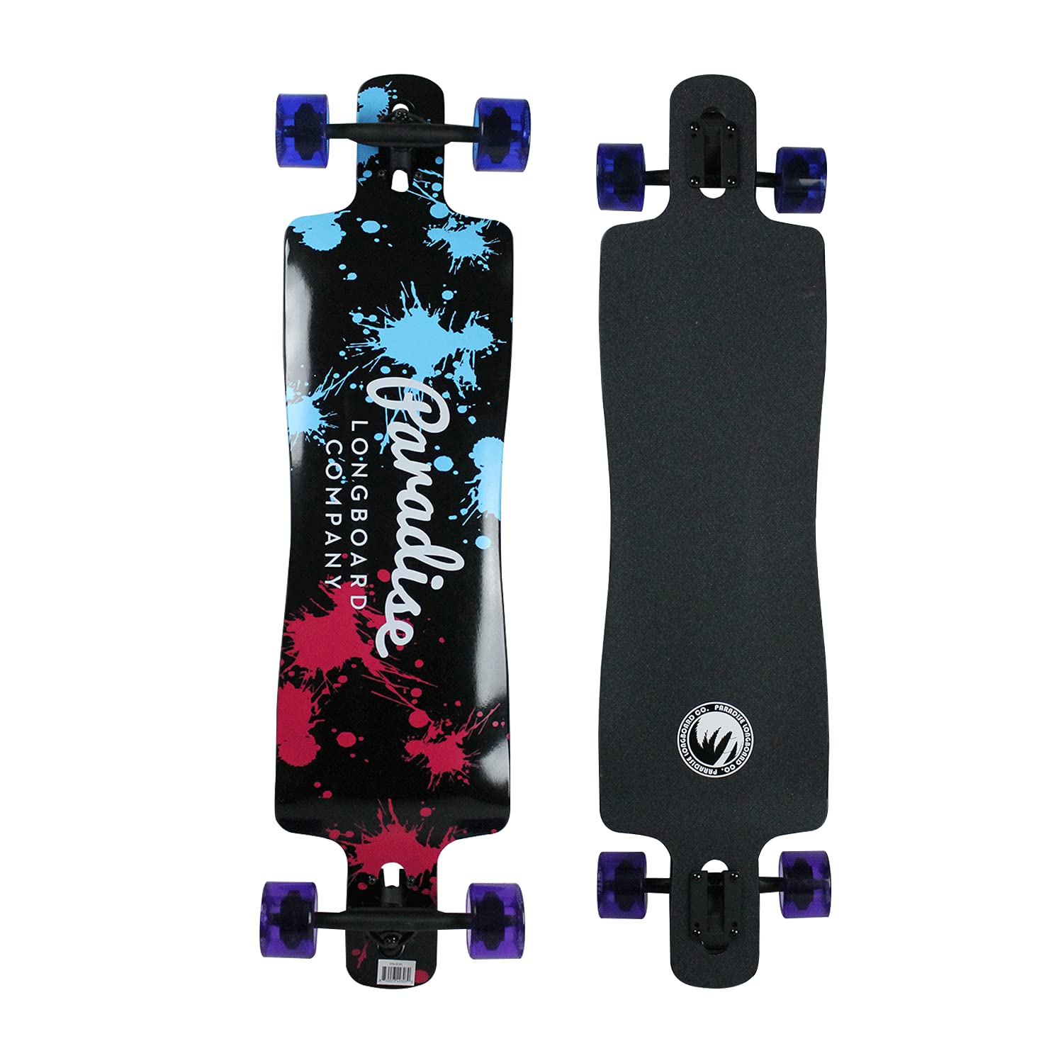 Paradise Longboard Drop Through Complete Cruiser Skateboard, Paint Splatter, 10" x 40"