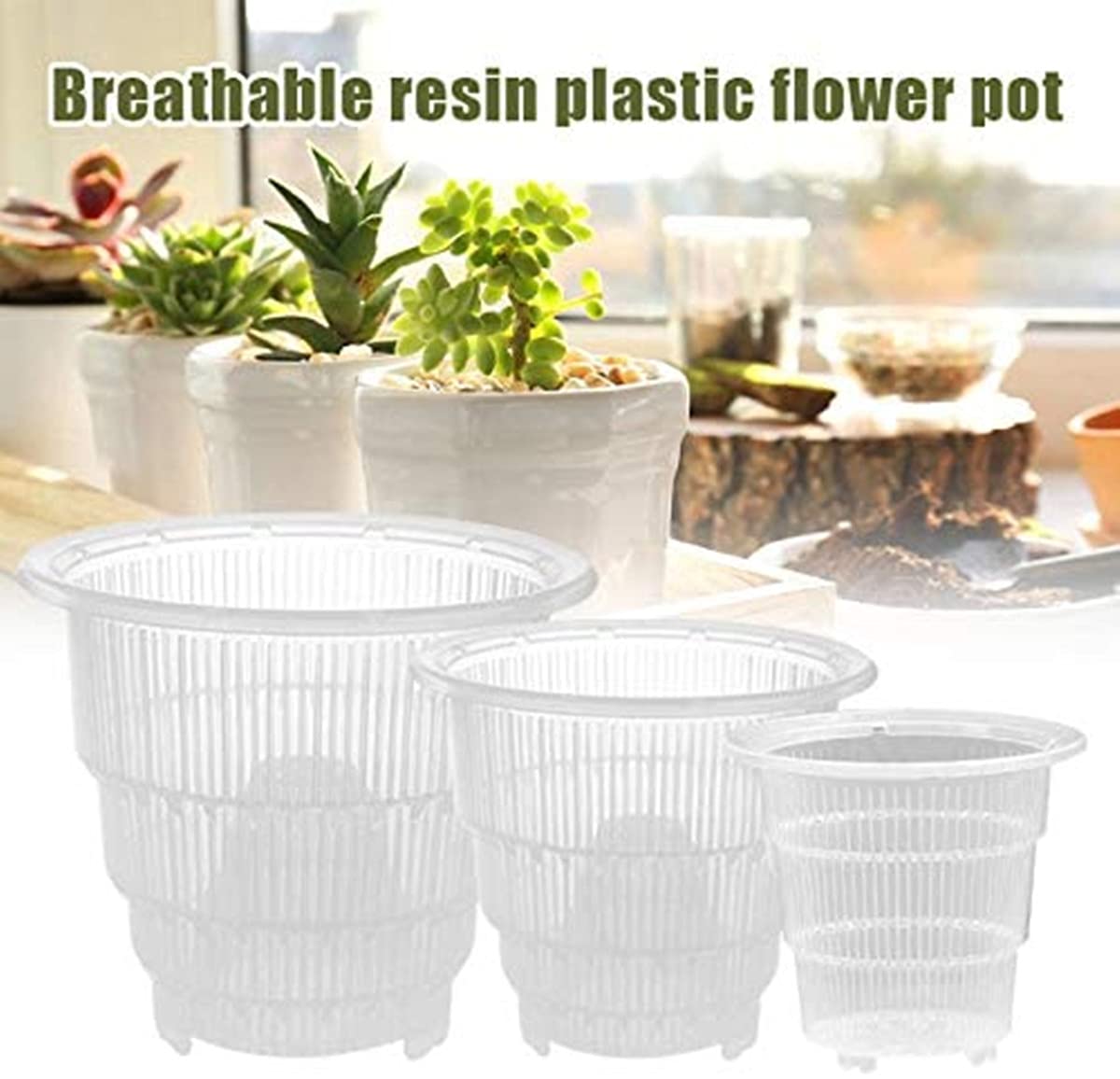 2 stuks plastic plantenbak, orchidee potten met gaten gaas net orchidee plantenbak witte bloempotten met drainage schotel trays voor woondecoratie (L