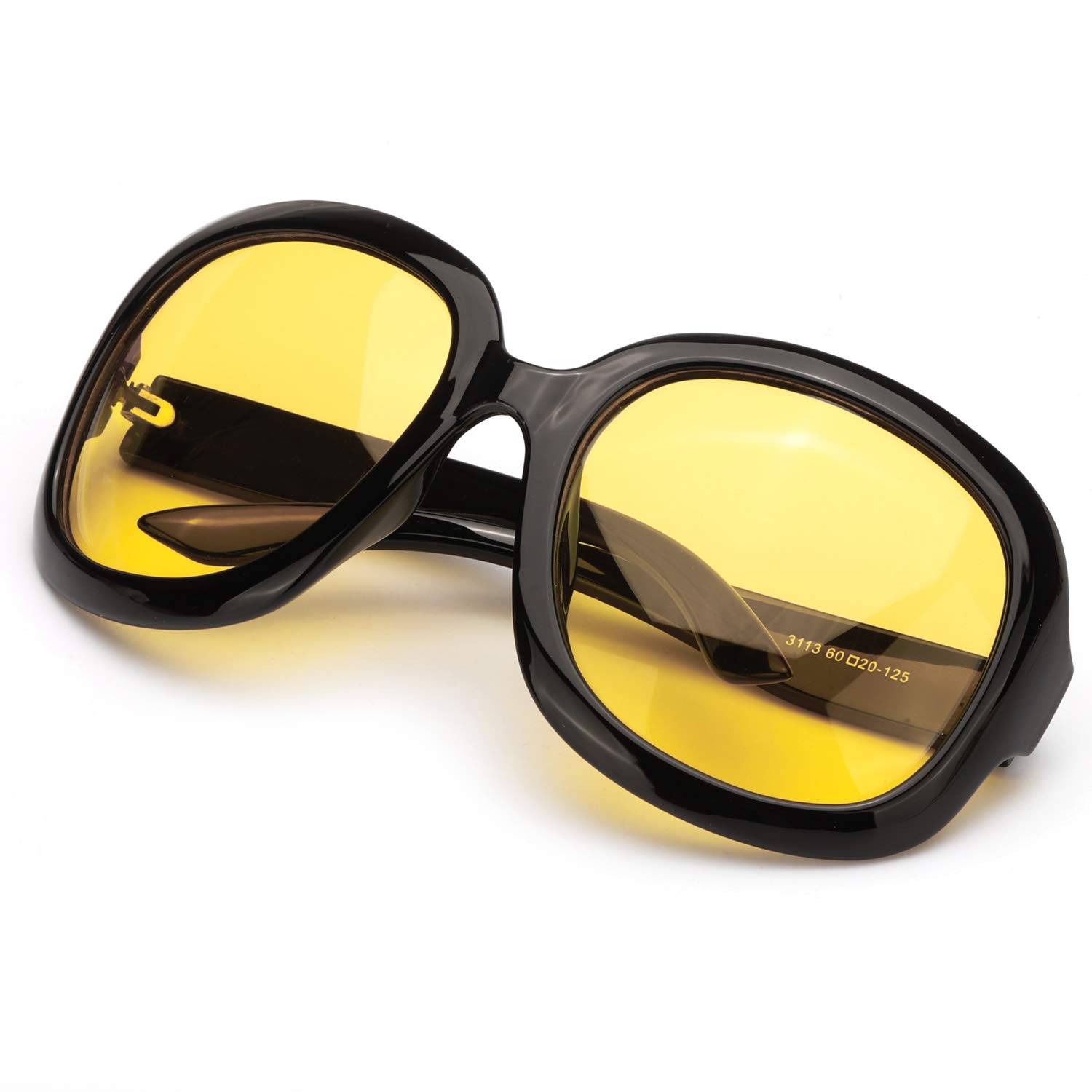 SODQW Oversized Night-Driving Anti-Glare Lightweight Glasses, HD Night-Vision Polarized Big Frame Yellow Tinted Lens Glasses for Driving/Rainy/Cloudy