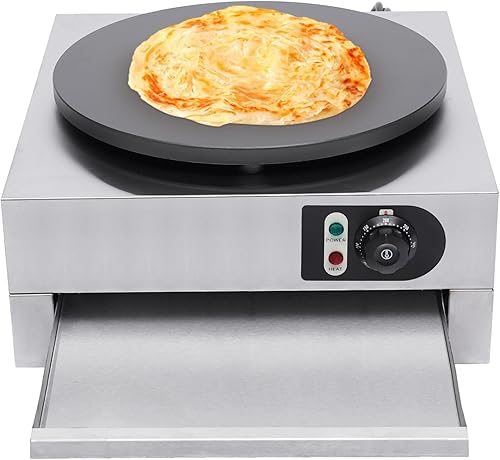 Máquina eléctrica de crepé, máquina antiadherente de 16 pulgadas y 3000 W, plancha de crepes de placa plana comercial con luces indicadoras LED y