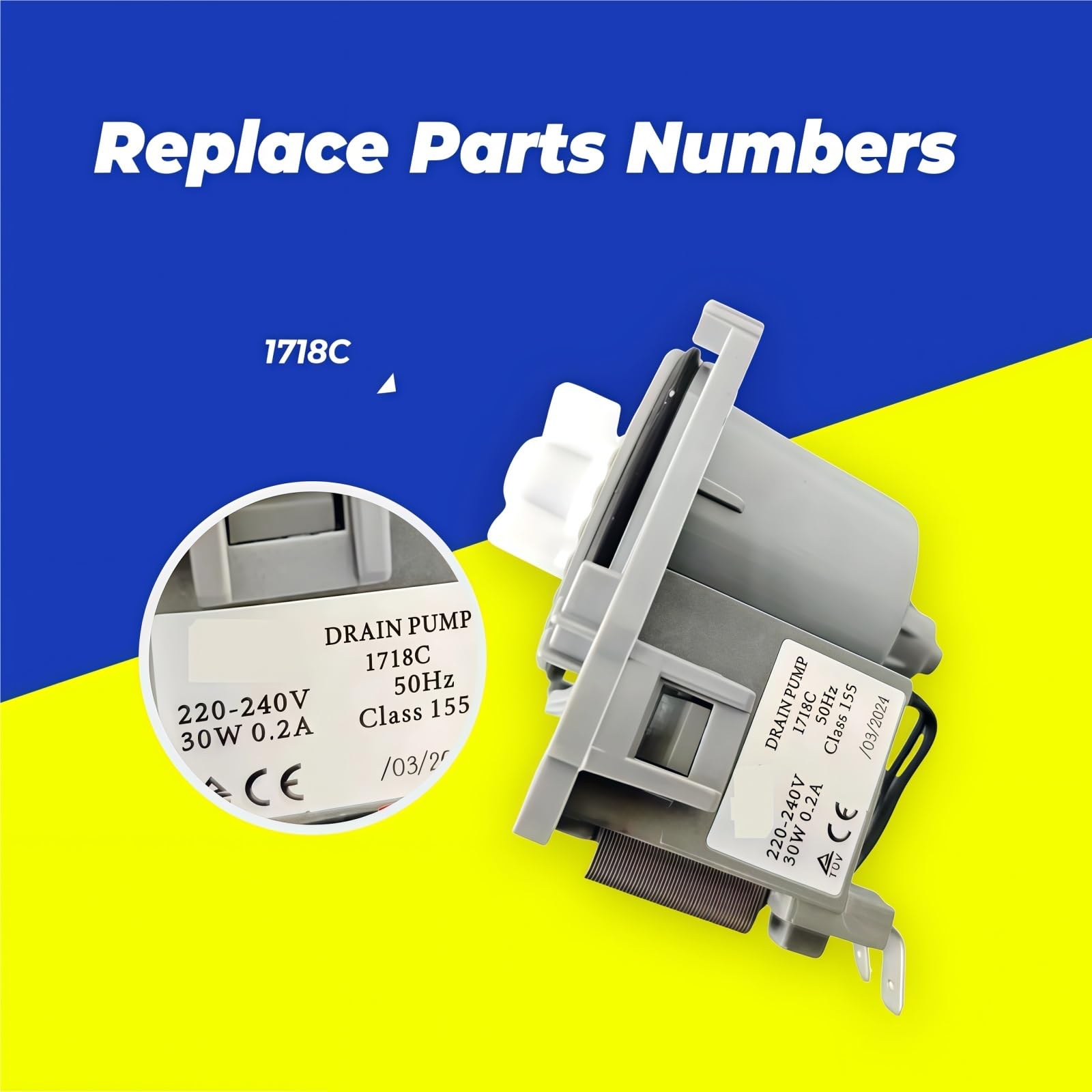 FUDI 1718C 17476000007443 Original Universal-Ablaufpumpe for Geschirrspüler – 220–240 V, 50 Hz, 30 W, 0,2 A, Ersatzteil