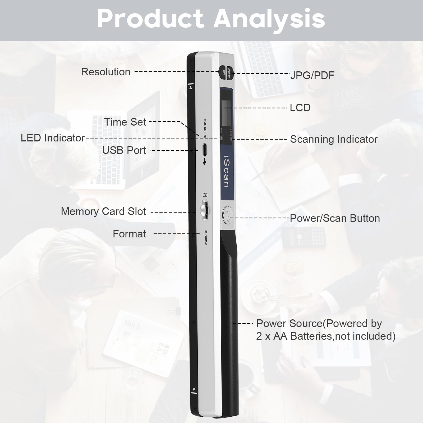 AOZBZ Portable Document Scanner, 900DPI Hand Held USB Image Scanner A4 Colour Photo Mobile Scanner Handy Scan (JPG/PDF Format, High Speed USB 2.0, Micro Need SD/TF Card Included) (White) — view 7