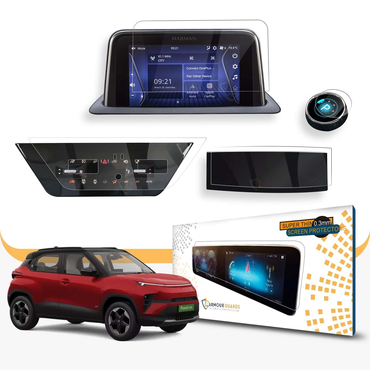 ARMOUR GUARDS SCREEN PROTECTOR For NEW TATA PUNCH EV 2024 || 7 INCH INFOTAINMENT + STEERING + AC CLUSTER + GEAR KNOB Guard (PACK of 4 Car Stereo Digital Display Accessories [Not Tempered Glass]-image-16