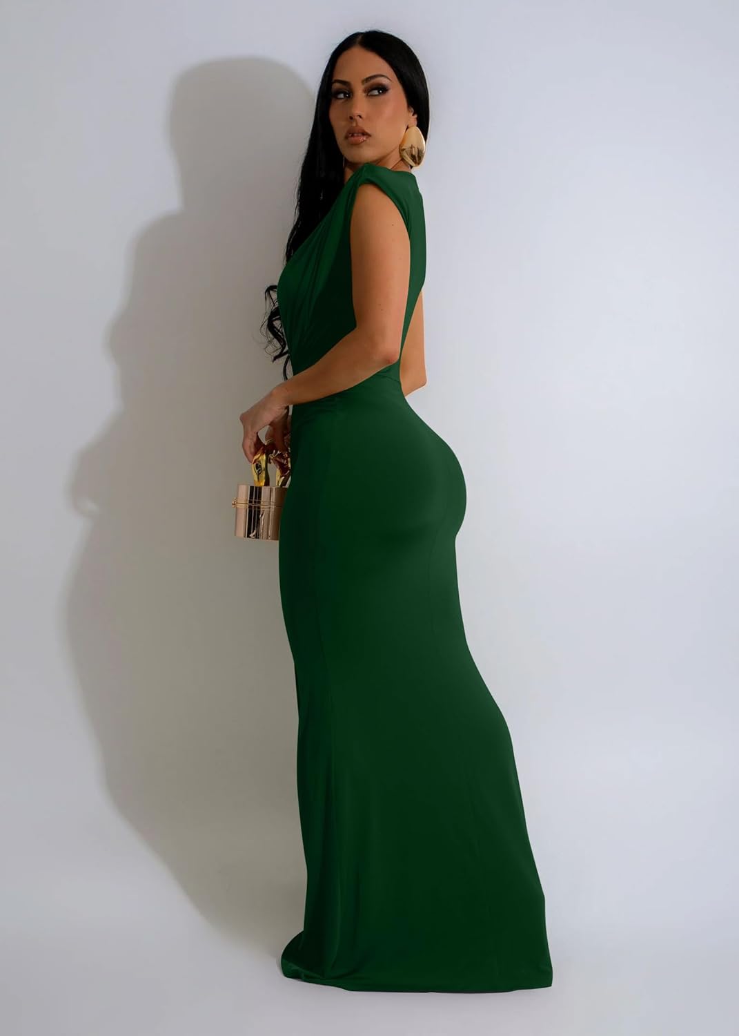 Memoriesea Women's Elegant Sleeveless Deep V Neck Bodycon Party Evening Gown Maxi Dress - Image 4