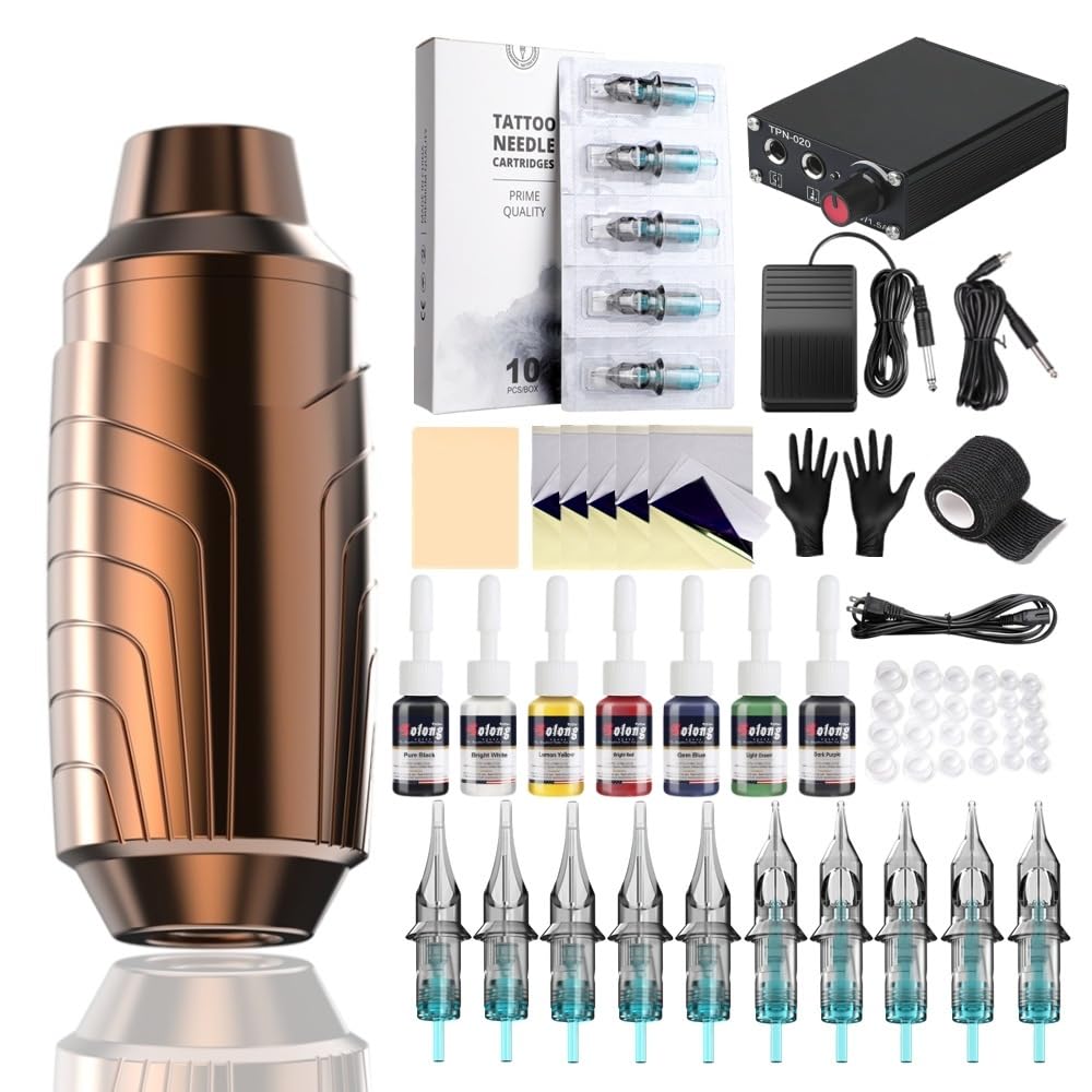 Kit macchinetta per tatuaggi professionale, penna rotativa per tatuaggi con mini alimentatore, pedale, aghi per tatuaggio, set di inchiostri e accessori