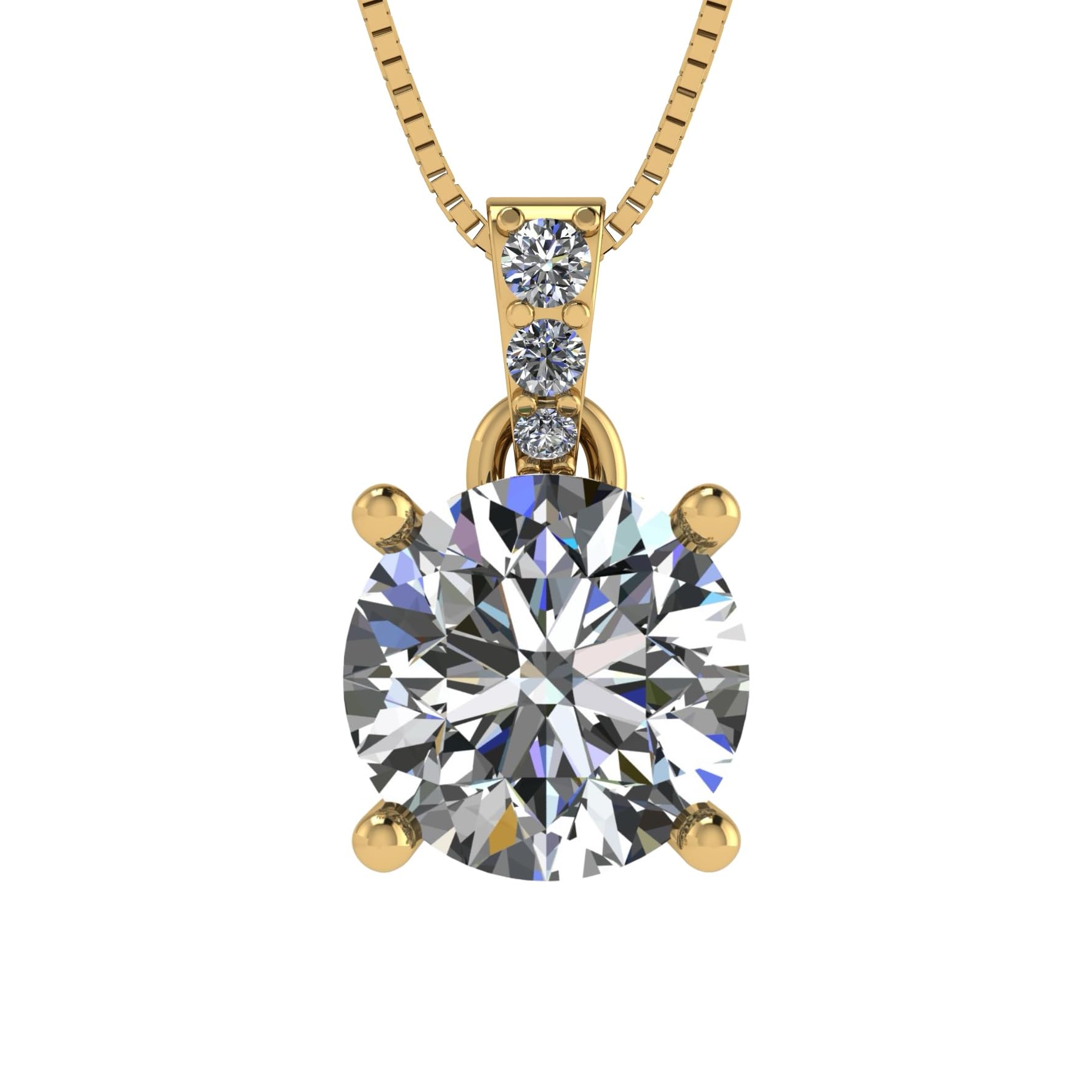 4 Prong Round Solitaire Simulated Diamond Necklace in Solid Sterling Silver with Pure Brilliance Zirconia