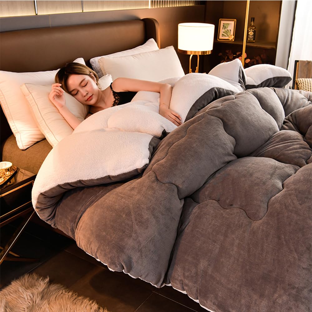 Thickened Super Soft Insulation Winter Quilt Breathable Warm Bed Comforter Cashmere Hibiscus Double Fabric Fluffy Plush Double Sided Velvet Blanket Quilt for Cold Weather,K,180 * 220 cm / 70.9 * 8