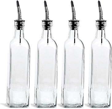 DLD Oil Dispenser For Kitchenr And Vinegar Bottle 4 Pack 16oz/473ML, For Kitchen, Glass Cooking Oil Container Cruet, Precise oil control, Clear
