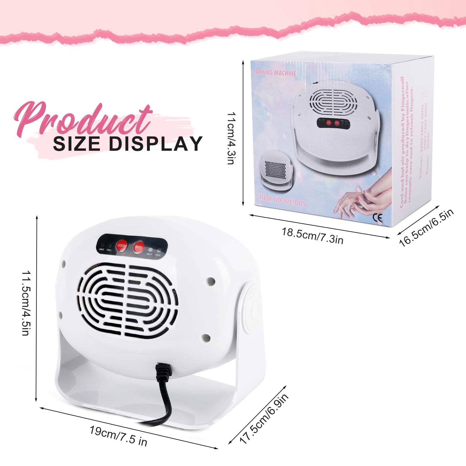 Roadtime Air Nail Dryer,600W Tragbarer Nageltrockner,Drehbar Nagellack Trocknergerät für beide Hände und Füße,Vier Ebenen warmer und kühler Windgebläse-Trockner für Zuhause und Salon