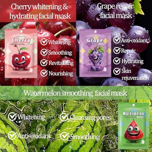 Face Mask Set Skin Care for Teenage Girls - Hydrating Sheet Mask to Moisturizing and Smoothing - Fruit Face Mask Gift Set to Improve Dullness - Gift Set for Women for All Skin Types (7 PCS, Fruit) - Image 3