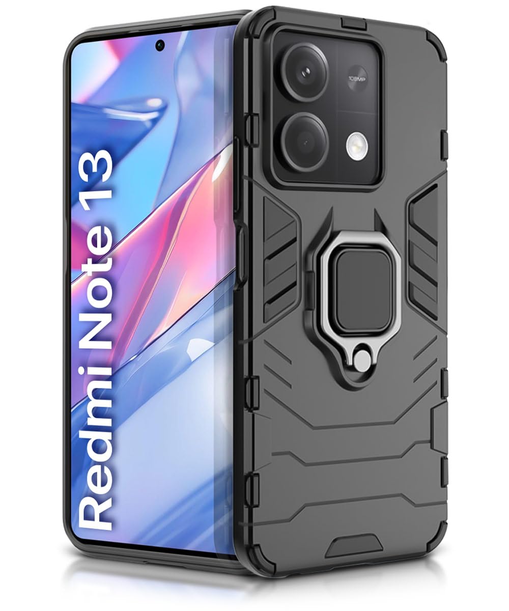 WOW IMAGINE Shock Proof Back Case Mobile Cover for Xiaomi Mi Redmi Note 13 5G | Back Cover Case (Tough Armor | Hybrid PC + TPU | Ring Holder & in-Built Kickstand | Black) WOW IMAGINE Shock Proof Back Case Mobile Cover for Xiaomi Mi Redmi Note 13 5G | Back Cover Case (Tough Armor | Hybrid PC + TPU | Ring Holder & in-Built Kickstand | Black)