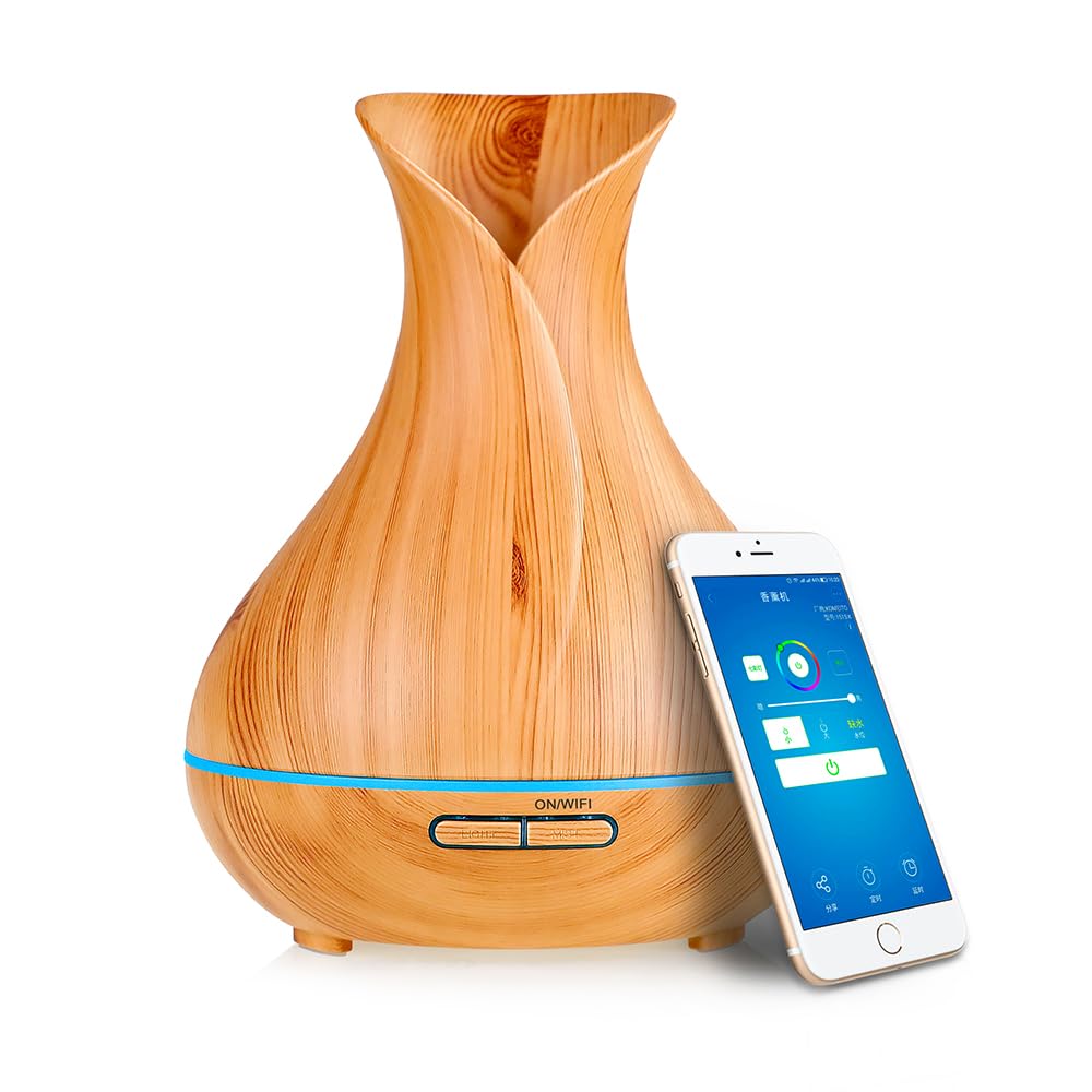 Diffusore di oli essenziali wireless Smart WiFi, compatibile con Alexa e Google Home, app per telefono e controllo vocale, grande diffusore a ultrasuoni, impostazioni LED e timer (marrone chiaro)