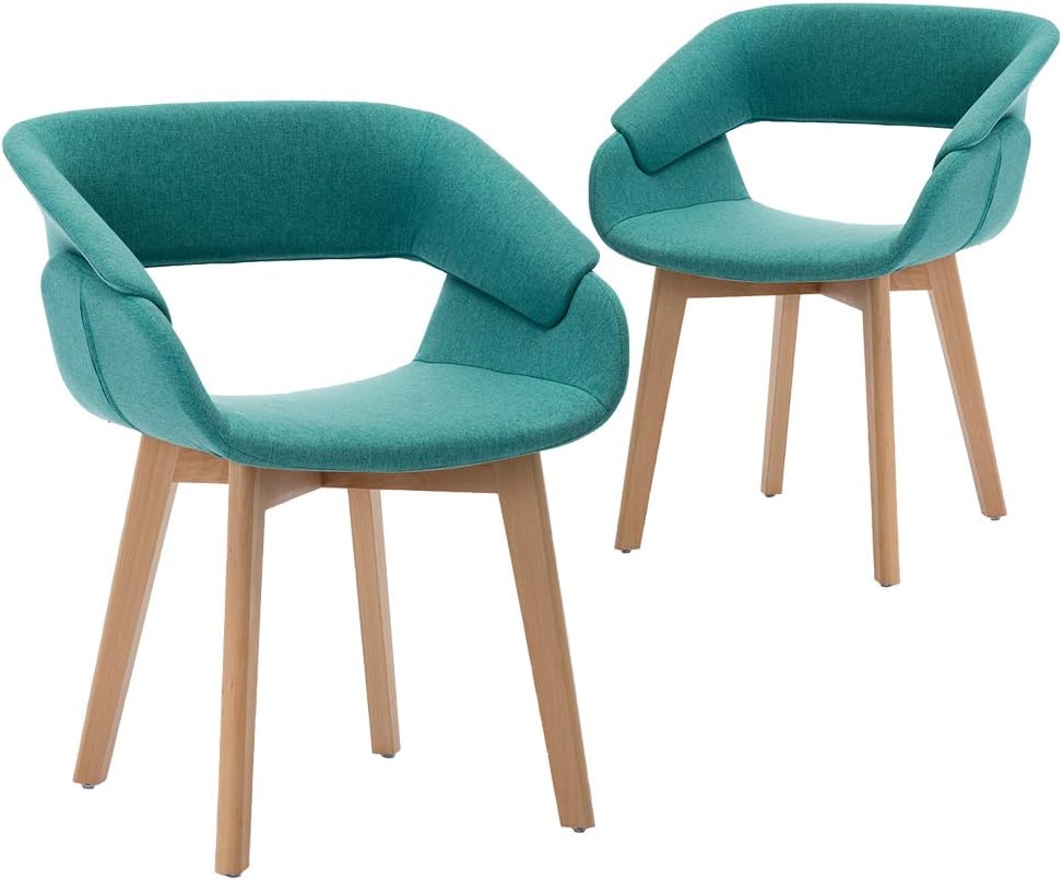 Teraves Dining Chair Set of 2 Office Lounge Living Room Kitchen Chair with Wooden Legs Dining Room Chairs with Armrests and Backrest (2 pcs, Green)
