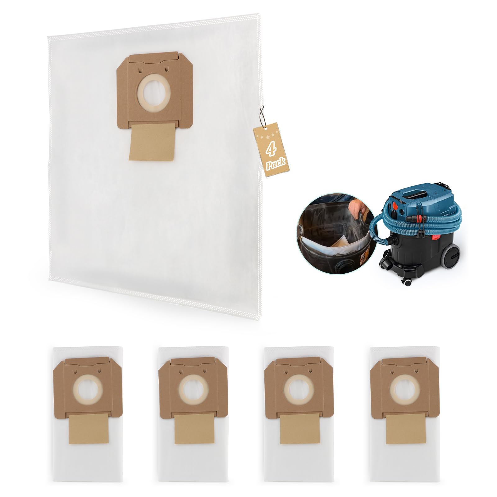 Pack of 4 for Bosch GAS 35 M AFC/ 35 L AFC Dust Bags for Bosch GAS 35 L SFC+ 2607432037 Vacuum Cleaner Bags Replacement Vacuum Cleaner Accessories (2.5 L Capacity)