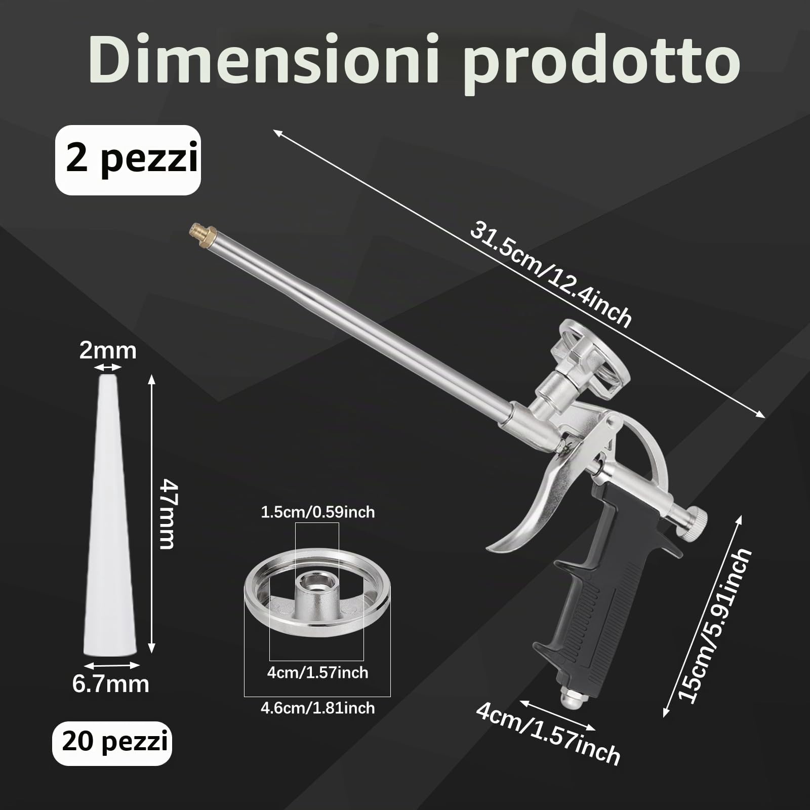 2 Pistole per Schiuma Poliuretanica, Pistola Schiuma con 20 Ugelli, Pistola di Schiumatura Professionale, Pistola Spray per Schiuma PU Espansiva, per Calafataggio, Sigillatura, Riempimento