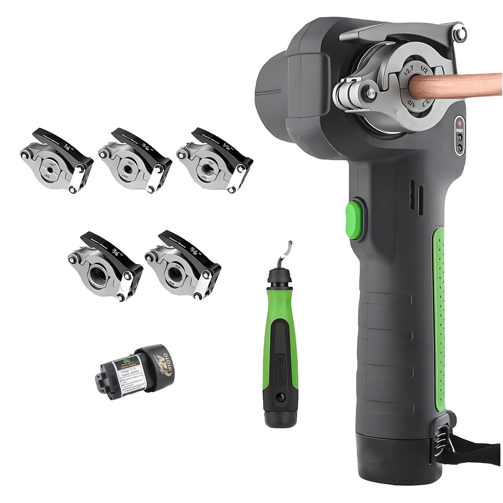 DzkZen Power Copper Flaring Tool Kit, 5 Sizes Clamps, 45 Degree Eccentric Tube Flare, with Lighting, for Home Appliance Repair 1battery