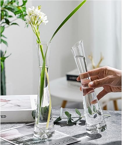 Miniatura 8 de Jarrón de cristal soplado hecho a mano, pequeño jarrón de vidrio transparente, jarrón de flores de vidrio, base pesada, jarrón de flores de un solo