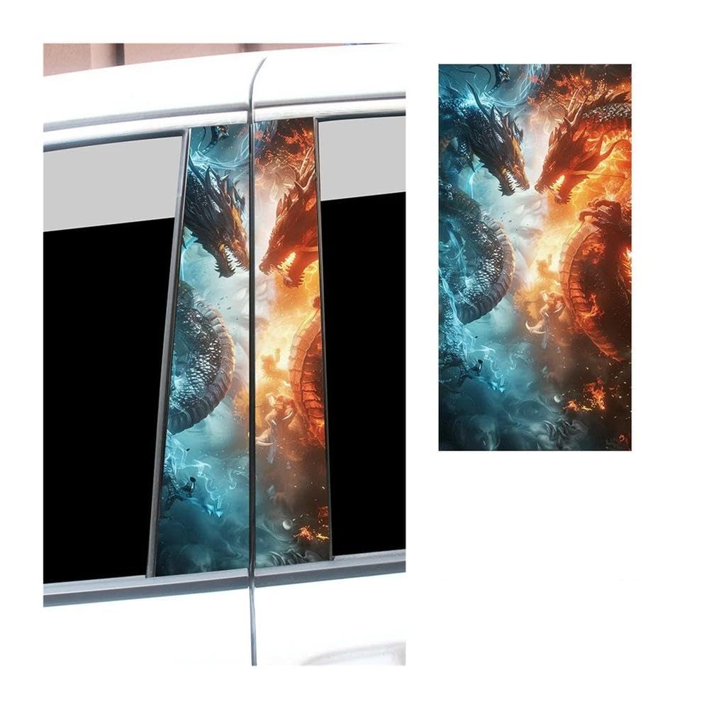 Bertdcx F Ice And Ire Dragon Car Stickers Auto B-Pillar Waterproo Vinyl Decals Auto Parts(,2Pcs)