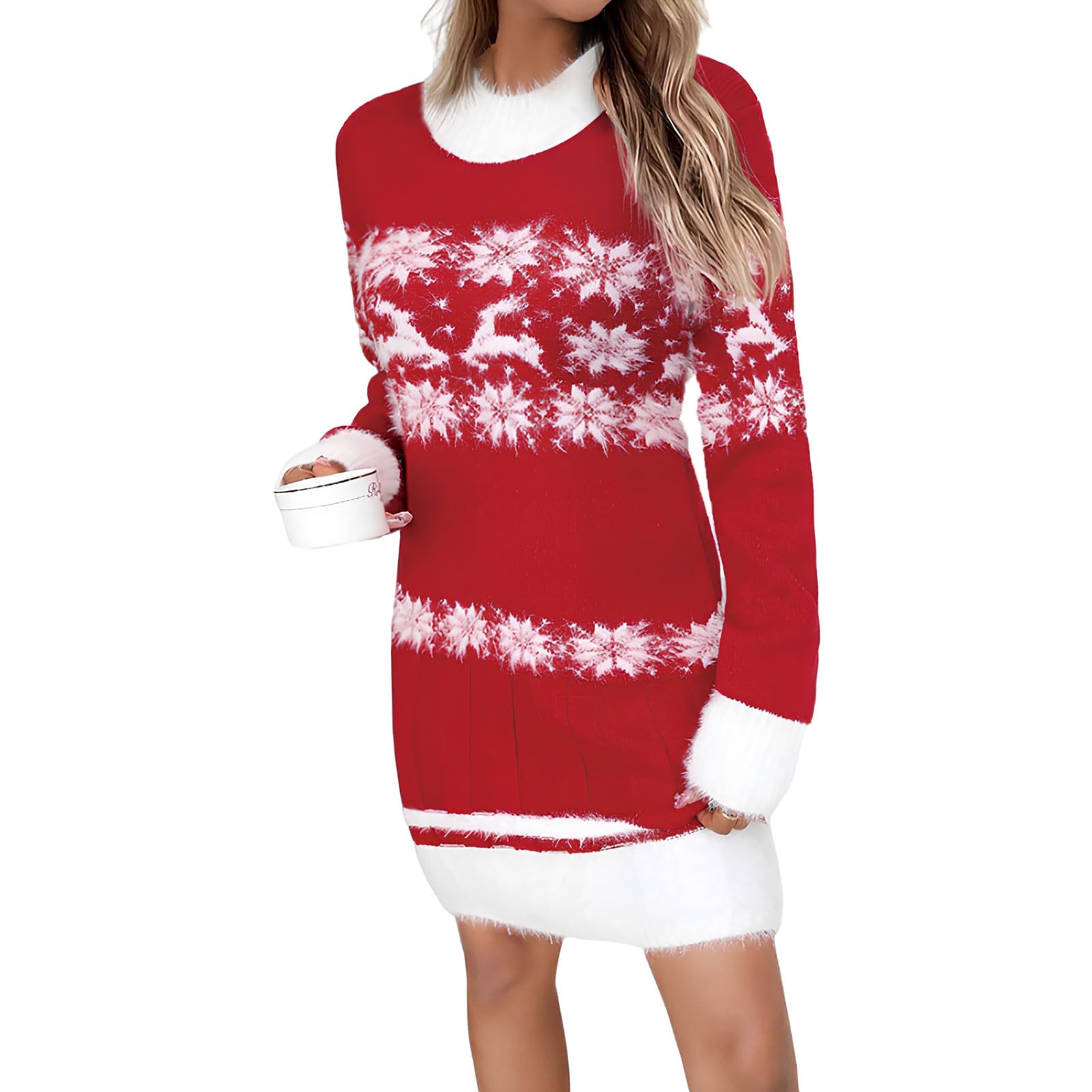Abito Maglione Natalizio Per Donna Maglioni Natalizi Con Fiocco Di Neve E Alce Maglioni Midi Larghi Casual Da Donna Per Autunno Inverno