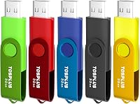 TOSPLUS 5-Pack 32GB USB 2.0 Flash Drives - Swivel Thumb Drives Memory Sticks in 5 Colors, Plug & Play Bulk Storage