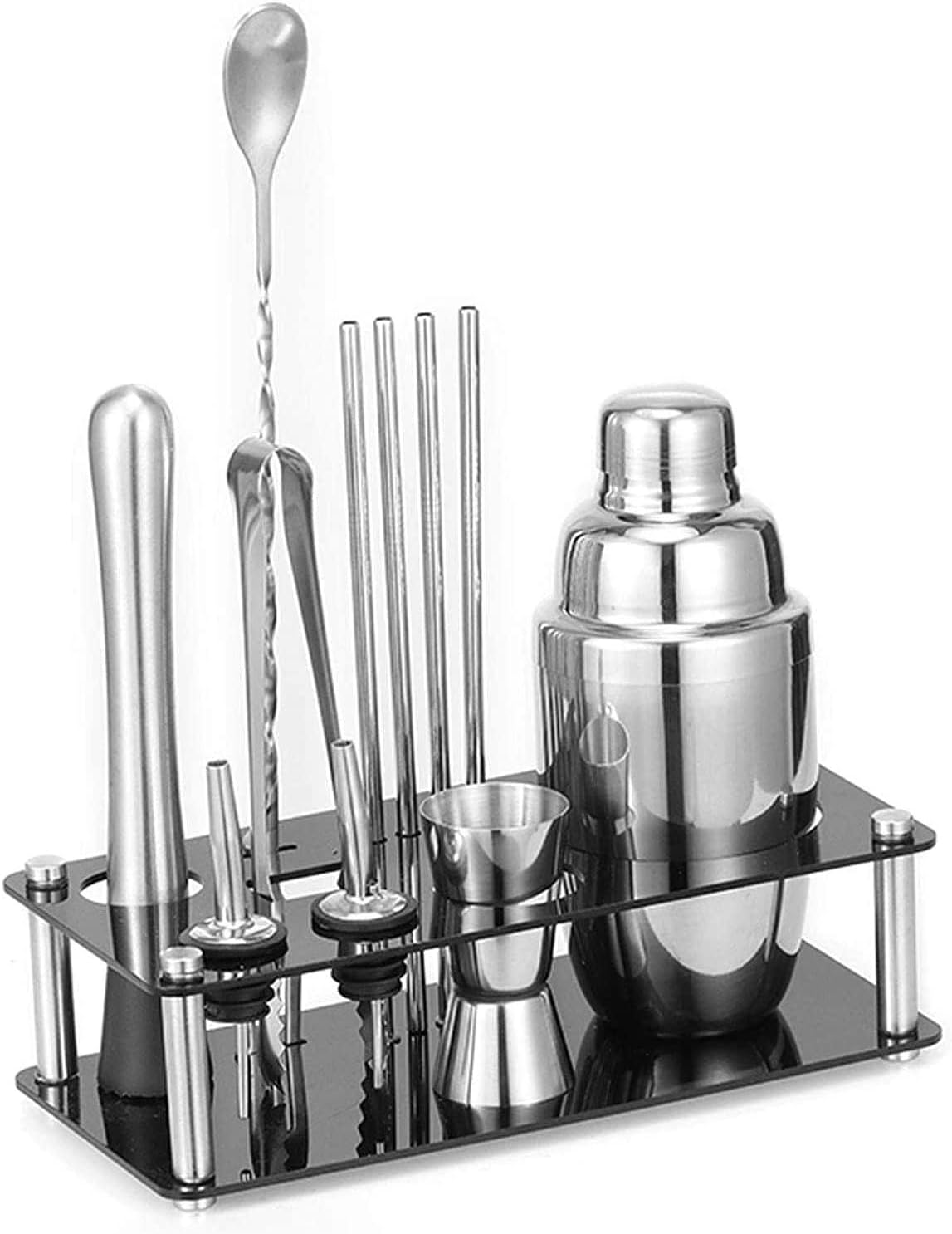 Kit de Bartender con Soporte Acrílico - Coctelera de Acero Inoxidable 550ml miniatura 1