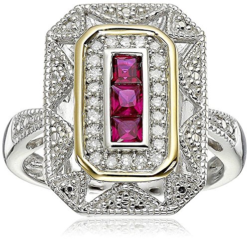 PR Jewelry 925 Silver and 14k Yellow Gold Sapphire and Diamond Art Deco-Style Ring (7)