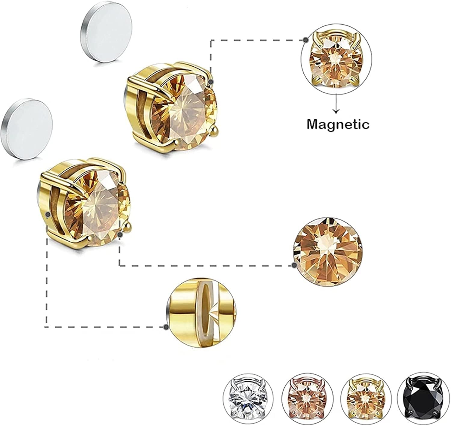 Vista 6 de Konix DiamondCut - Aretes de magneterapia de linfa desintoxicación de linfa Metizpro 4 unidades Oro rosa Acero inoxidable Plata