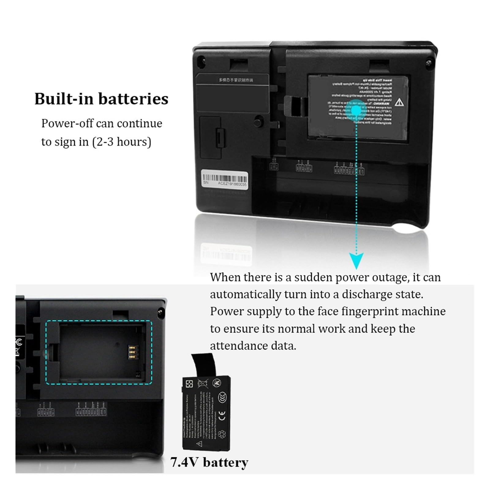Reloj de control de huella dactilar, biométrico de tiempo de asistencia lector de huellas dactilares USB reloj de tiempo Máquina de Control de acceso de empleado con batería ampliamente utilizado en l