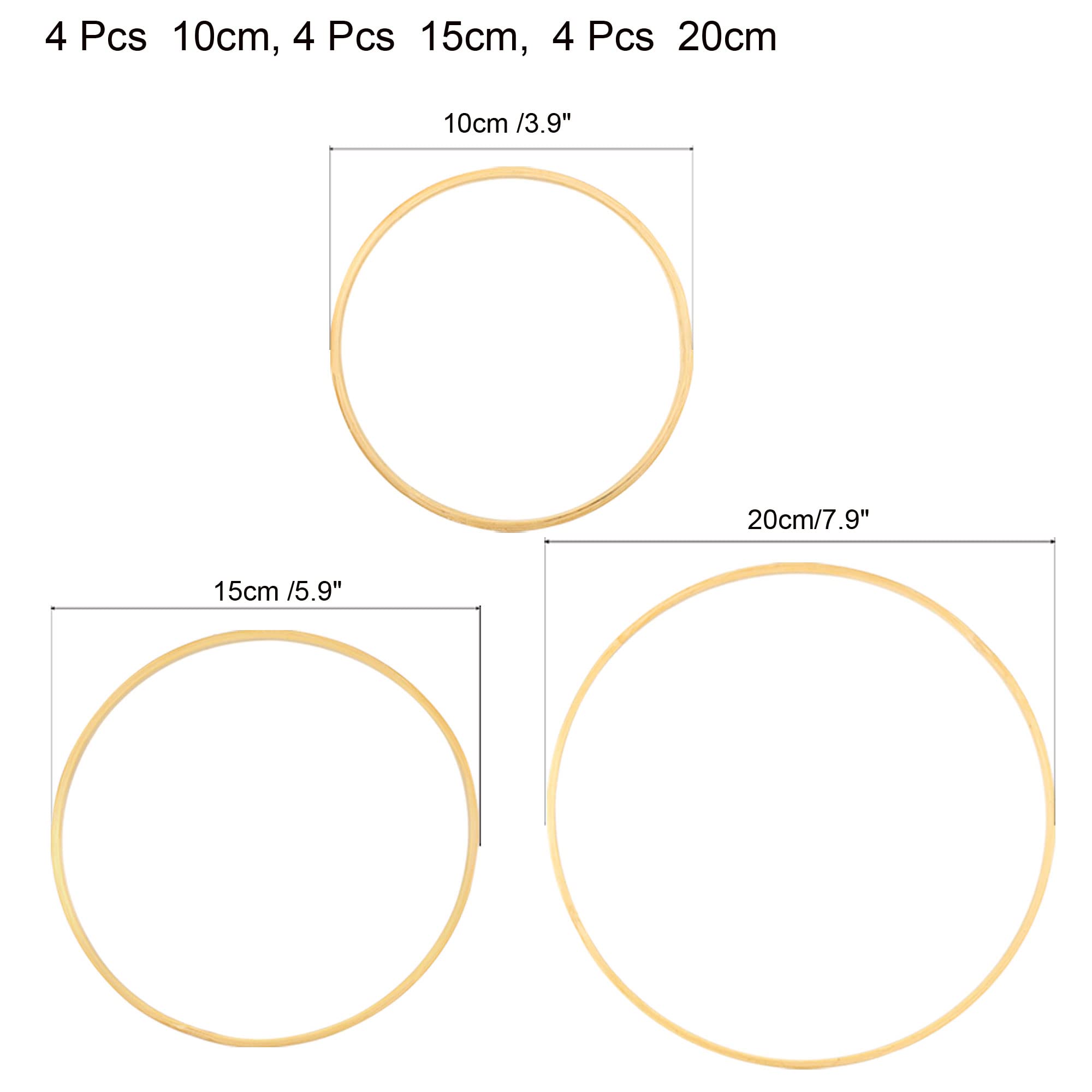 PATIKIL 4/6/8 Inch 3 Size Wooden Bamboo Floral Hoop, 12Pcs in 1 Set Craft Rings for DIY Wedding Wreath Decor Dream Catcher - Image 2