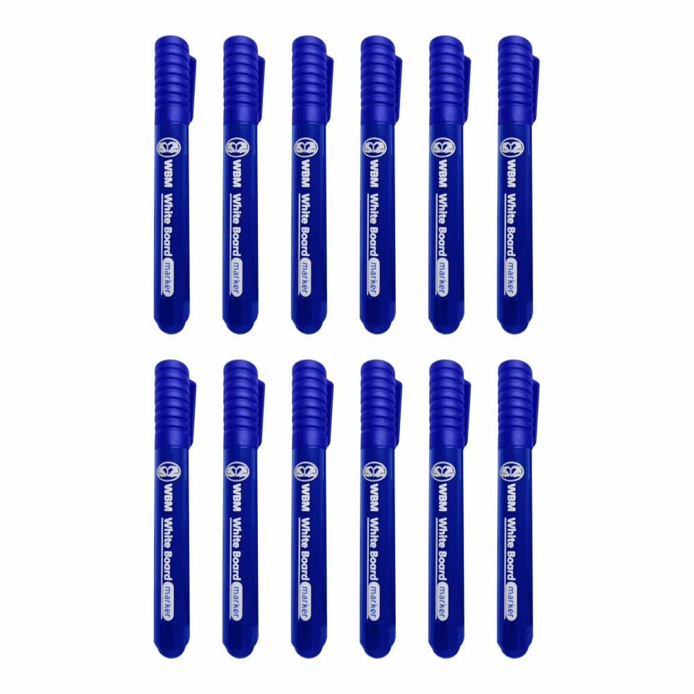 (Pack of 12) Markers Thick Bullet Tip Permanent Marker Pens Dry Wipe Whiteboard Pens Quick Drying Smear proof Pens Non Toxic Low Odour Works on Plastic Glass Wood Metal (Whiteboard Markers, Blue)