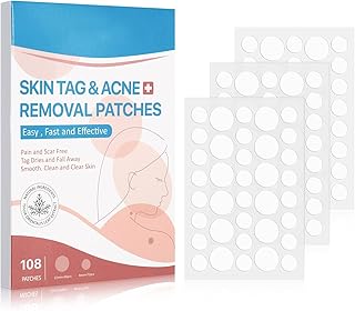 Fuyamp 108 Pcs Skin Tag Acne Removal Patches, Hydrocolloid Acne Sticker Remover Skin Tag Treatment Patches Pimple Healing Patches for Blemish Moles Skin Tags, Absorbing and Cover (8mm/12mm)