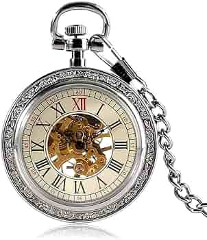 Amazon | 懐中時計、懐中時計シルバースケルトン機械式懐中時計