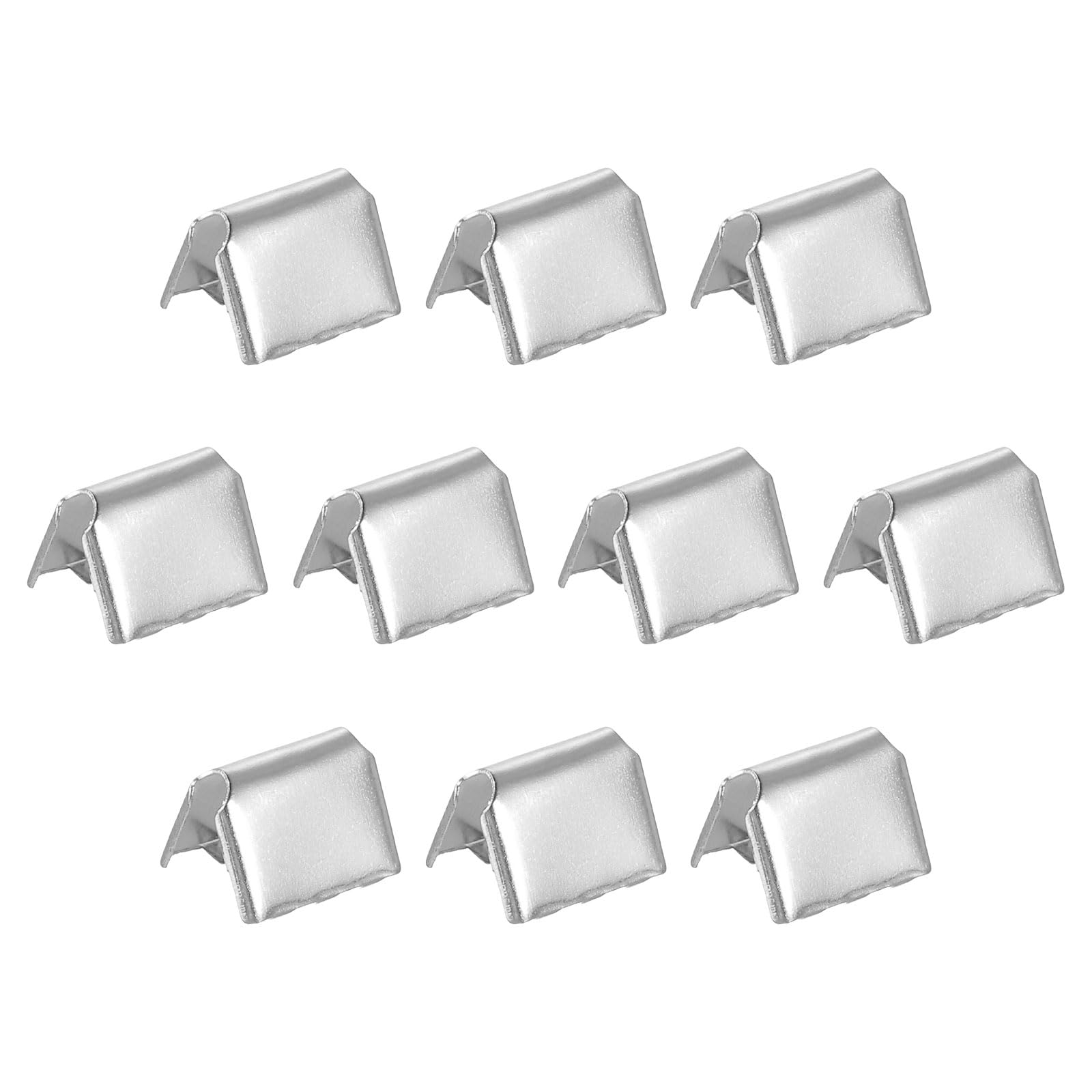 sourcing map 32Pcs Pinch Crimp Ends, 10mm Cord End Clasps Ribbon Crimp Ends Leather End Crimp End Fastener Rope Clip for Tag Belt Cotton Webbing DIY Making, Silver