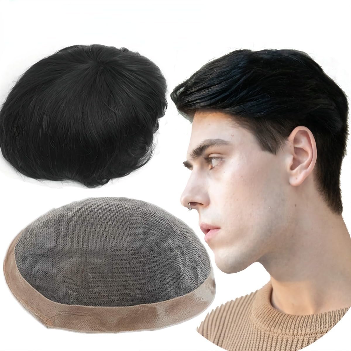 Sistemi Di Sostituzione Dei Capelli Per Uomo #1B Off Parrucchino Nero - Foto 11