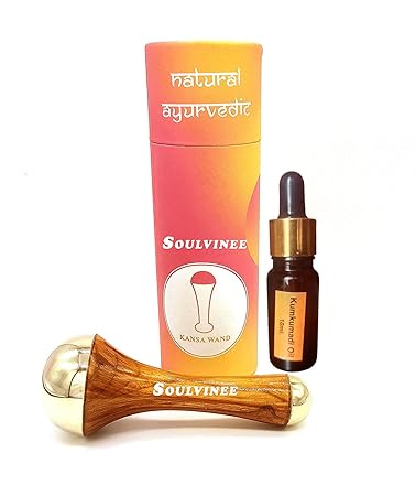 Soulvinee kansa wand face (small) BRONZE SIZE - 4.5 CM/bronze Foot Massager With Wooden Handle For Detoxification And Deep Relaxation (4.5, Natural) (Plan 2 in 1)