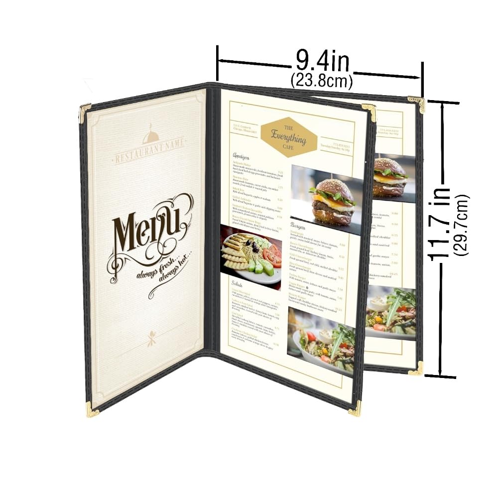 Goodsmart 10 Packs Cafe-Style Menu Covers, 3Pages/6Views Standard 8.5''x 11” Menu Holders, Durable Double-Stitched Edge, Crystal Clear Vinyl Protection, Easy-Insert Design Ideal for Restaurants(10PCS)