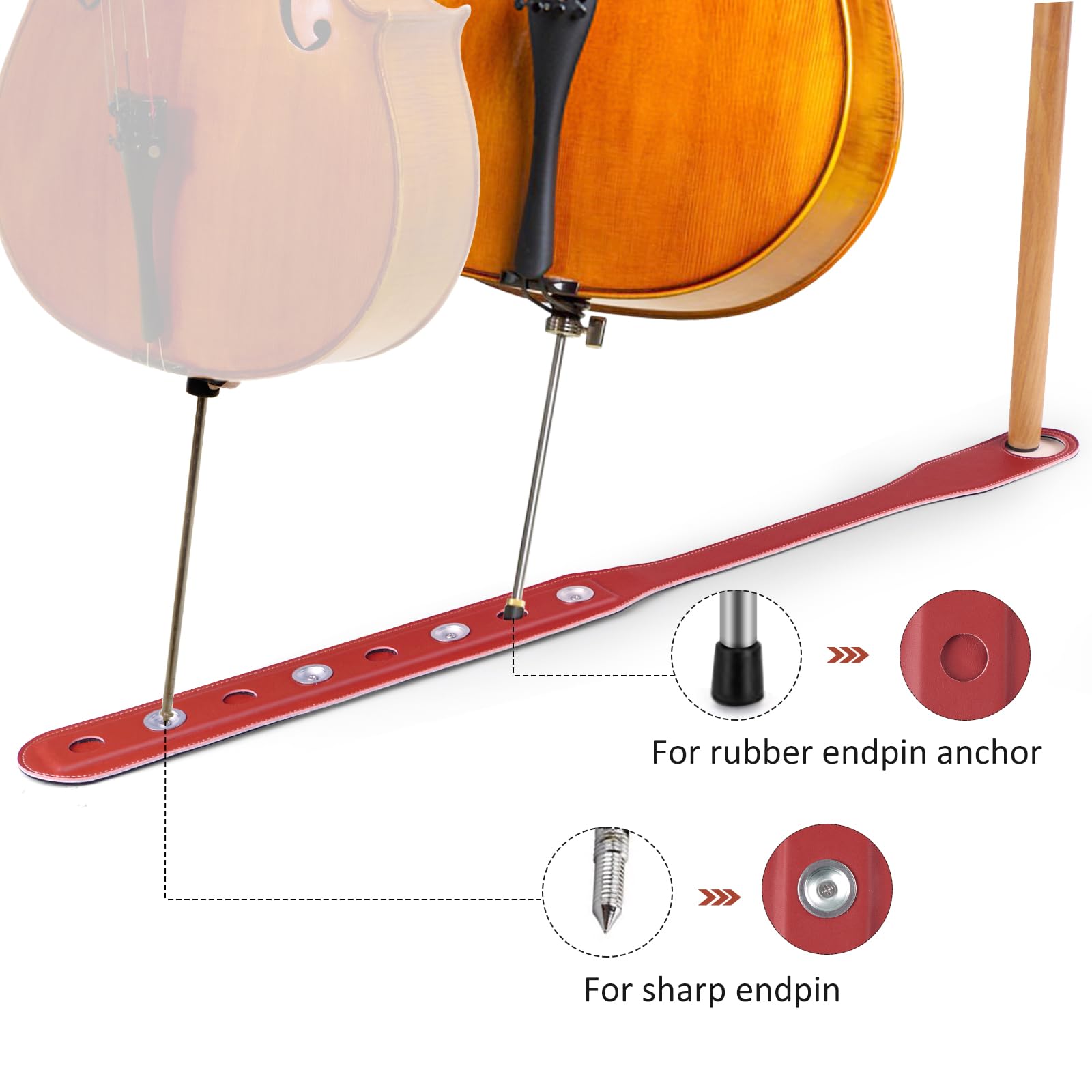 Rockhouse Cello Rock Stop Endpin Ankergurt Rutschfester Stopper Rest Halter Ständer Lederpolster mit 8 Spike-Positionen, Braun