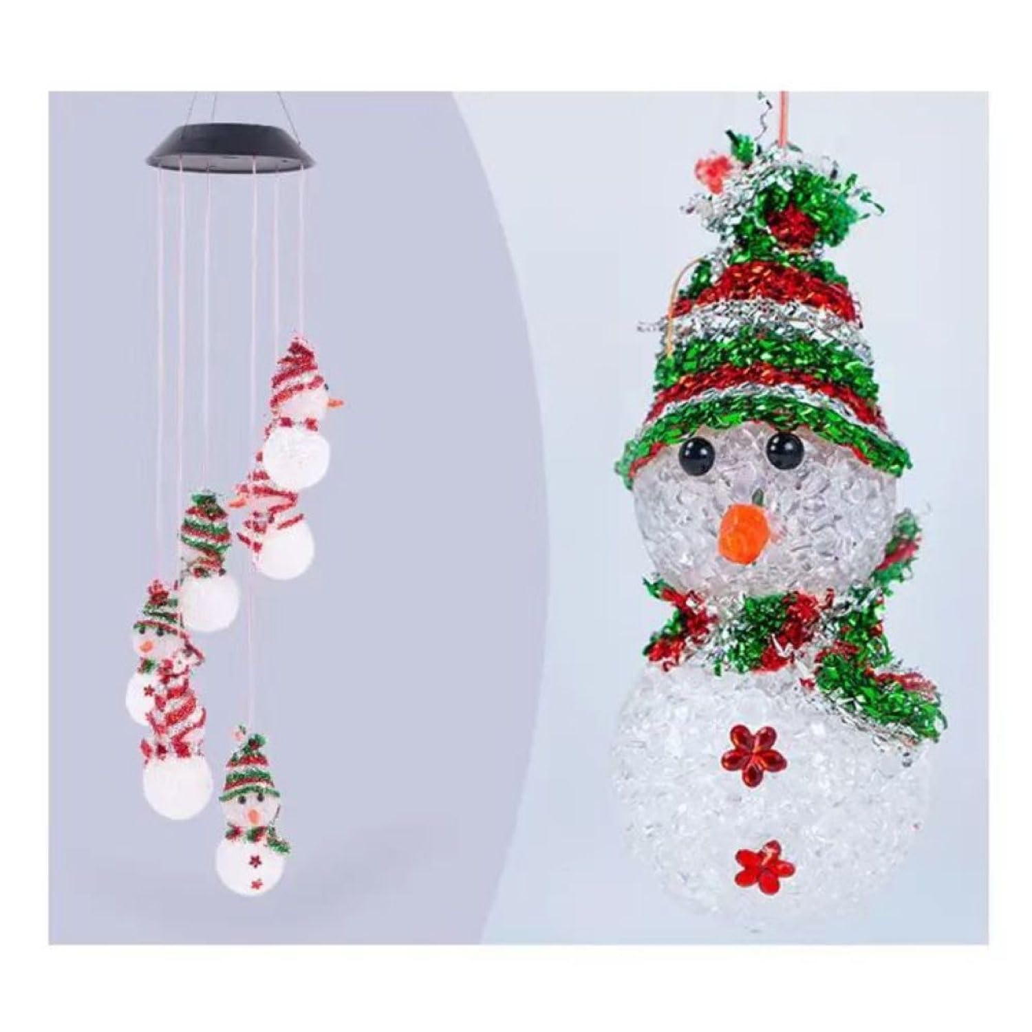 KYUQY Snowman Solar Wind Chimes, Christmas Snowman LED Solar Powered Wind Chimes Lamp Color Changing Waterproof Garden Chimes with Hook for Mom,Pendant Landscape Night Garden
